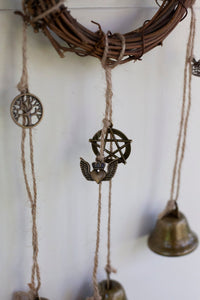 Door wreath with bells & pentagram - witch