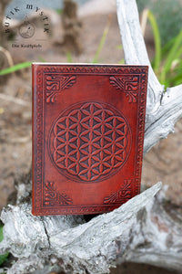 Leather journal - Embossed Flower of Life 7x10 cm
