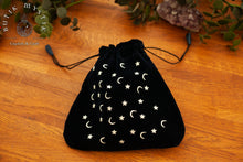 Load image into Gallery viewer, Black Tarot bag in velvet with moons and stars