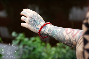 Beaded crystal bracelet - Red garnet 8mm