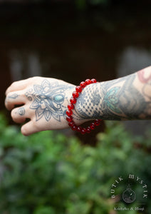 Beaded crystal bracelet - Red garnet 8mm