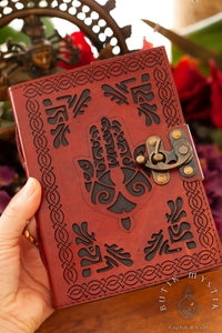 Leather journal - Hand of Hamsa/Fatima - with lock